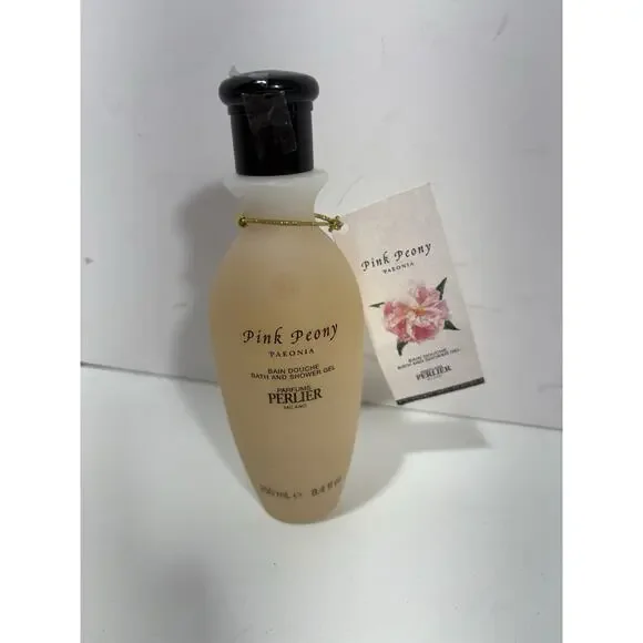 Perlier Pink Peony Gift Set Cosmetic Bag Hand Cream, Shower Gel 8.5oz Candle Etc